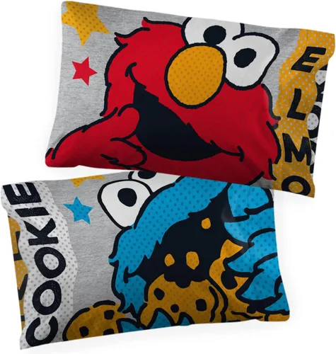 Sesame Street Hip Elmo - Juego de 2 fundas de almohada de doble cara para niños, súper suave, con Elmo y Cookie Monster (producto oficial de Plaza
