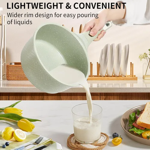 Vista 4 de Juego de 4 sartenes de 1.5 cuartos y 2.0 cuartos de galón con tapa, olla antiadherente para cocinar, fácil de limpiar, 100% libre de PFOA PFAS