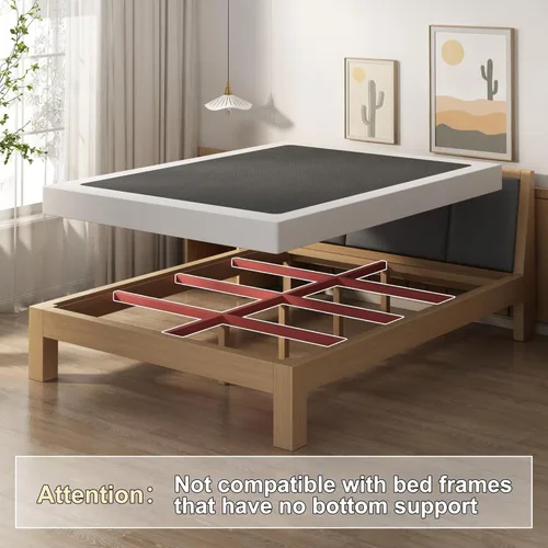 Vista 6 de EMODA Base de cama tamaño matrimonial de 5 pulgadas, base de colchón de metal resistente de 3000 libras con funda de tela, fácil montaje, color negro