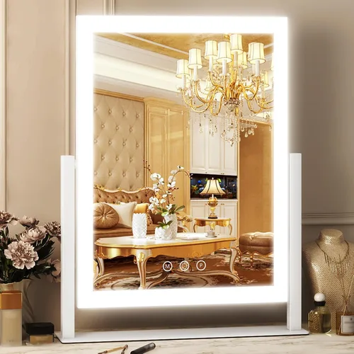 Vista 22 de FENNIO Espejo de tocador con luces – Espejo de maquillaje con luz LED de 15"x12.6", espejo de maquillaje grande con luces, pantalla táctil