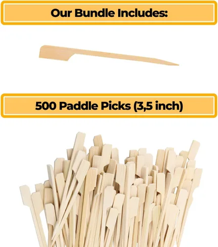 Vista 2 de Palillos de bambú para decoración de cupcakes – 3.5 pulgadas (paquete de 500) palillos de dientes para aperitivos – Palitos de decoración