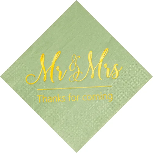 Vista 10 de Crisky Servilletas de boda color azul polvoriento, Mr & Mrs - Servilletas de postre doradas para cóctel, decoración de fiesta de compromiso