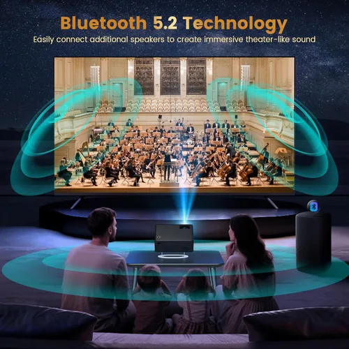 Vista 5 de Mini proyector, proyector portátil con WiFi y Bluetooth, proyector inteligente para exteriores con cable HDMI, 300 ANSI, compatible con cine en casa