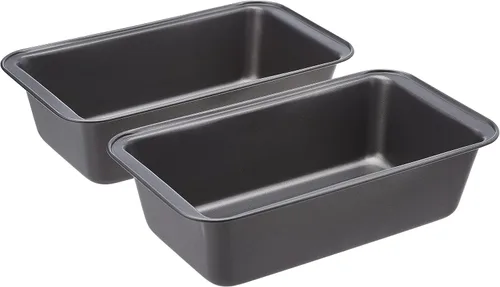 Amazon Basics Molde rectangular antiadherente para hornear pastel de carne con distribución uniforme del calor, 9.5 x 5 pulgadas, gris, juego de 2