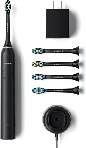Brushmo Cepillo de dientes eléctrico Super Sonic con 4 cabezales de repuesto, cepillo de dientes electrónico recargable para adultos con 5 modos