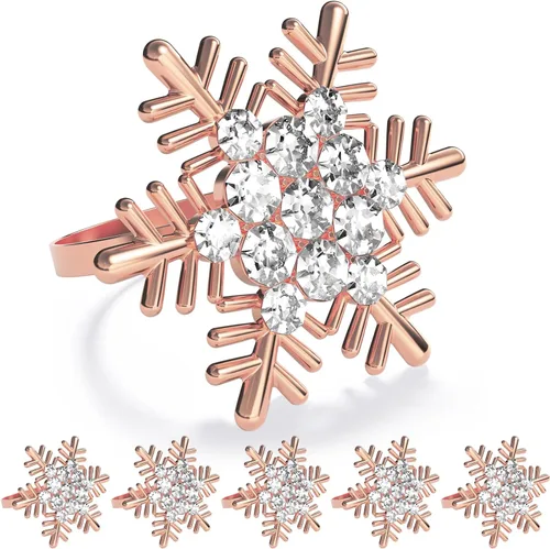 Vista 17 de ZeeDix Juego de 6 servilleteros de corona de Navidad, servilleteros de Navidad para servilletas de tela, servilleteros de Navidad para Acción