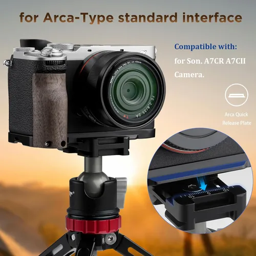Vista 7 de Haoge Mango lateral de madera para cámara Sony A7CR a7cii, empuñadura, agarre de soporte en forma de L con placa de liberación rápida Arca