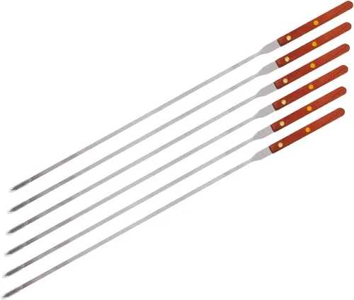 Vista 2 de Brochetas de acero inoxidable con mango de madera para barbacoas, Shish Kebab, grillado turco y Koubideh, barbacoa estilo brasilero., Plateado