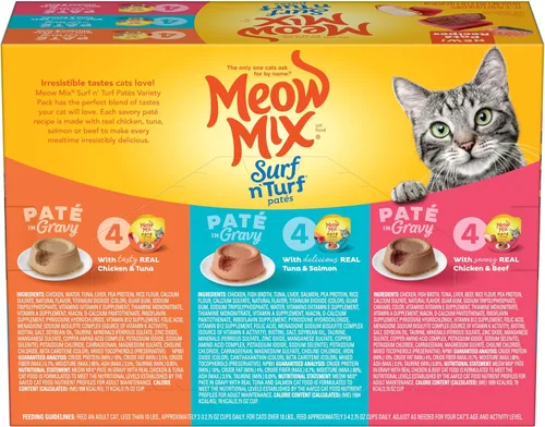 Vista 30 de Meow Mix Paté in Gravy Wet Cat Food with Real Chicken & Beef, 2.75 Ounce (Pack of 12)