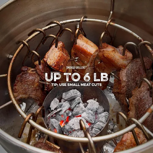 Vista 5 de Combo de parrilla para ahumar barril, barril 100% de acero inoxidable, 95% menos de humo, calor uniforme, fácil de usar y limpiar, ahumador vertical