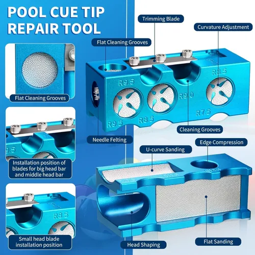 Vista 2 de 11-in-1 Aluminum Alloy Pool Cue Tip Shaper, Pool cue Tips Replacement kit, Billiards Accessories Tool, Pool Stick Tips, Pool Table Accessories for