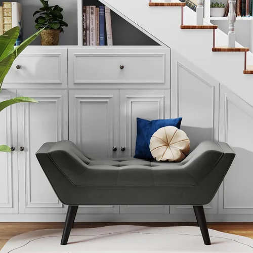 Vista 14 de Andeworld Banco Otomano de Tela Capitonada para Cama con Reposapiés de Tela para Dormitorio - Gris