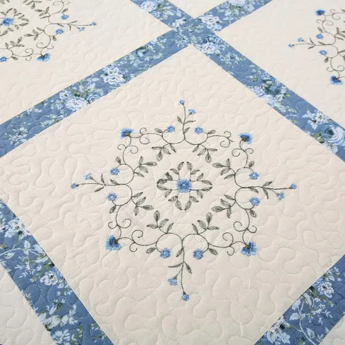 Vista 5 de KASENTEX - Lujosa colcha cubrecama de gran tamaño con diseño de tela de retazos bordado, 100 % algodón, lavable a máquina