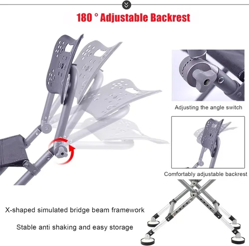 Vista 5 de Folding Fishing Chair with Adjustable Backrest and Backpack, Portable Heavy-Duty Outdoor Chair for Uneven Ground