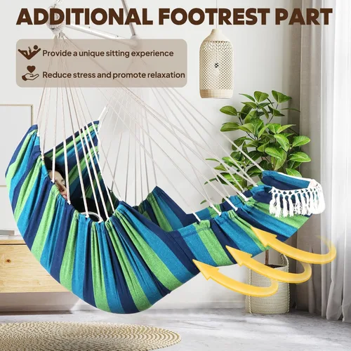 Vista 6 de Chihee Silla hamaca colgante con reposapiés, 2 cojines, máximo 500 libras, barra separadora de metal resistente, plegable, fácil almacenamiento