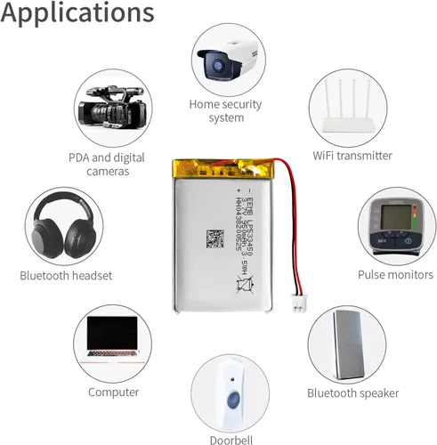 Vista 18 de EEMB Batería de polímero de litio 3.7V 1500mAh 524261 Lipo Batería recargable con conector JST de cable para altavoz y dispositivo inalámbrico