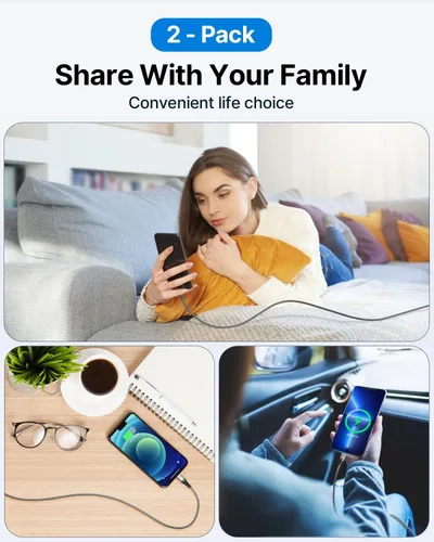 Vista 7 de Cargador para iPhone [certificado Apple MFi] Paquete de 2 cables Lightning de 10 pies de largo, cable de carga rápida de nailon trenzado