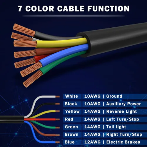 Vista 4 de CheeMuii Cable de remolque de 15 pies, resistente de 7 vías, kit de arnés de cableado de remolque de 7 pines, enchufe de remolque en línea, cable