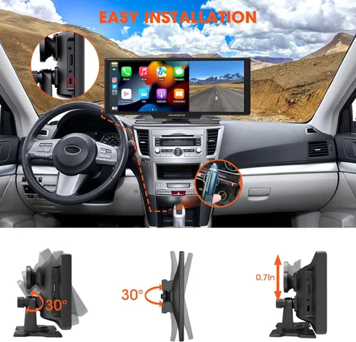 Vista 7 de Pantalla portátil de Apple CarPlay: montaje en tablero estéreo inalámbrico Android Auto con cámara de tablero de 2.5 K - Pantalla HD IPS de 10.26