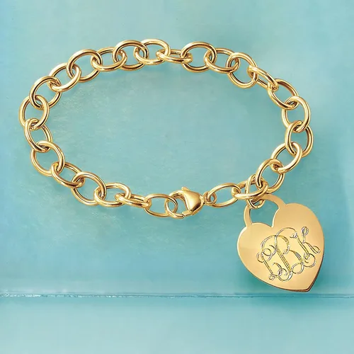 Vista 3 de Ross-Simons Italian 14kt Yellow Gold Personalized Heart Charm Bracelet