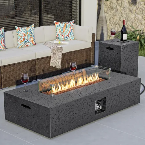 Vista 19 de COSIEST Juego de Mesa de Hoguera de Propano para Exteriores de 2 Piezas con Mesa para Tanque, Mesa de Fuego de 42" Certificada, 50,000 BTU con Base