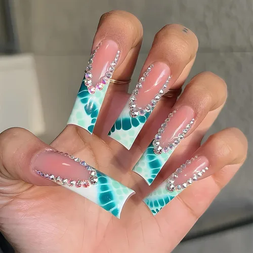 Vista 28 de MISUD Uñas Postizas - Uñas Cuadradas Largas con Pegamento en Blanco, Diseño de Color Sólido Acrílico 24 piezas