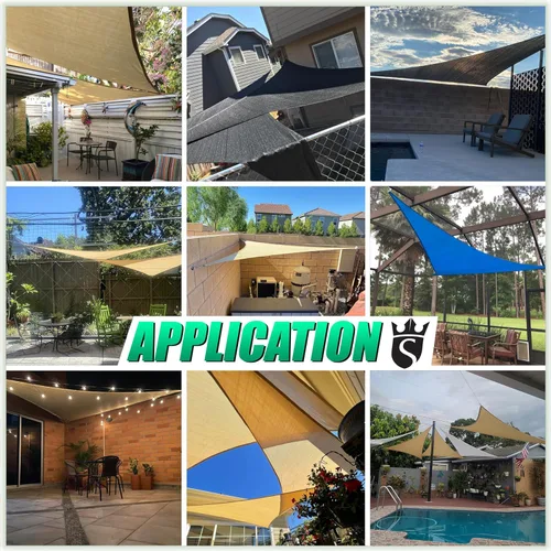 Vista 4 de Royal Shade Toldo triangular de 4 x 4 x 4 pies, color beige arena, para hacer RTAPT18, UPF50+ 95% de bloqueo UV, estándar comercial de 200 GSM