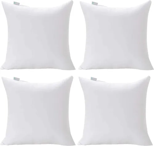 Vista 9 de Acanva Rellenos de Almohada Cuadrados de Poliéster Premium de 16 x 16 Pulgadas, 4 Unidades (Paquete de 1), Blanco