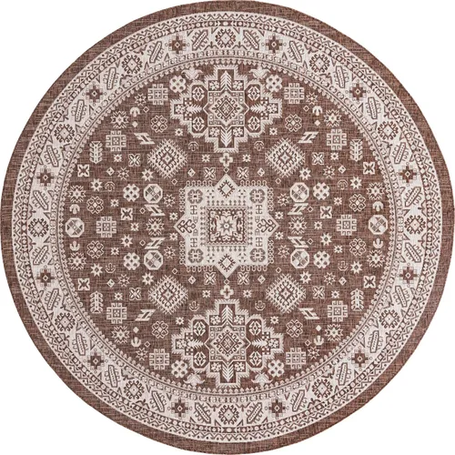 Vista 317 de Unique Loom Outdoor Aztec Collection Alfombra de área - Chalca (10 pies, redonda, azul/marfil)