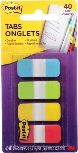Post-it pestañas.625 pulg Sólido, Aqua, Lima, Amarillo, Rojo, Duradero, Escritorio, reposicionable, Se adhiere de forma segura, se quita
