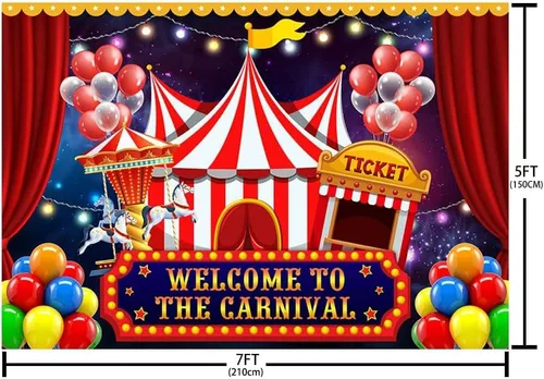 Vista 6 de MEHOFOND Telón de fondo de carnaval de circo para fotografía, temática de carnaval, decoraciones de cumpleaños, pancarta de bienvenida al carnaval