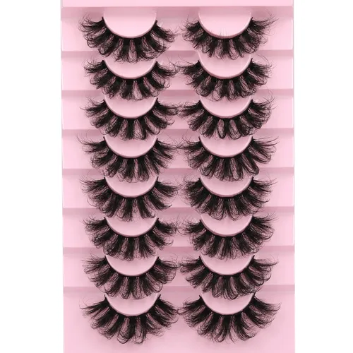 Vista 2 de Pestañas postizas de visón esponjosas, 8 pares de pestañas postizas rizadas en D que parecen extensiones de pestañas dramáticas de volumen largo por