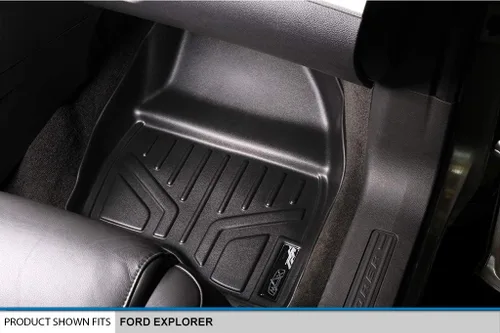 Vista 3 de MAXLINER - Juego de alfombrillas negras de 3 filas de ajuste personalizado para todo tipo de clima, compatible con Ford Explorer 2017-2019