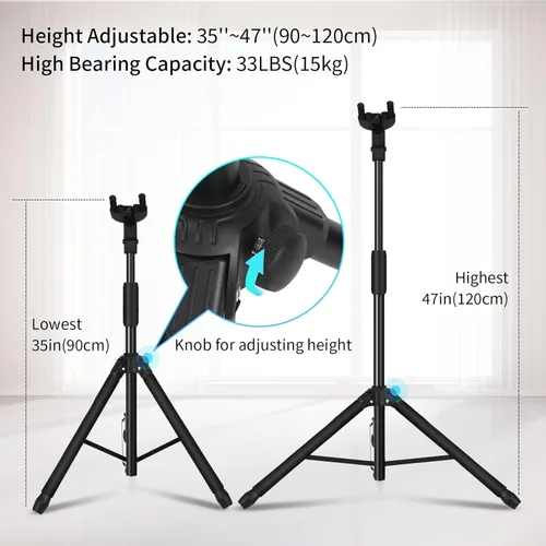 Vista 5 de GUITTO Soporte para guitarra - Bloqueo automático resistente, ajustable y plegable para acústica/eléctrica/bajo (capacidad de 15 kg), base