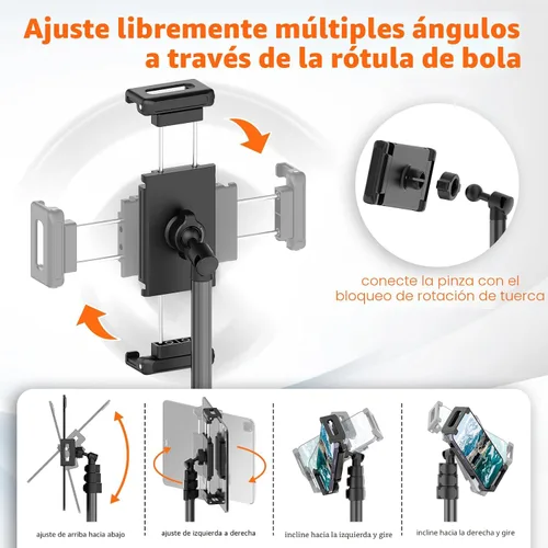 Vista 3 de XXZU Trípode de pie de 72 pulgadas para tablet, soporte para tablet con cabeza de bola de 360°, soporte de piso ajustable en altura con funda