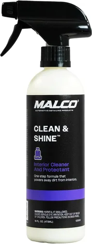 Malco Limpiador y Abrillantador para Interiores de Automóvil Clean & Shine - Restaura superficies de cuero, plástico y vinilo en tu vehículo/Limpia,