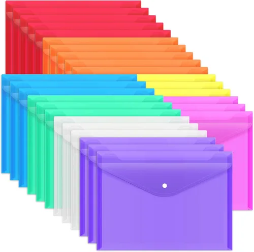 Vista 9 de EOOUT Paquete de 48 sobres de plástico de polietileno con cierre a presión, carpetas de archivos de documentos transparentes, tamaño carta A4