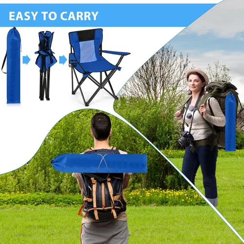 Vista 4 de Shellwei 2 sillas de camping plegables transpirables con portavasos y bolsa de transporte, sillas de césped ligeras y portátiles con bolsillo