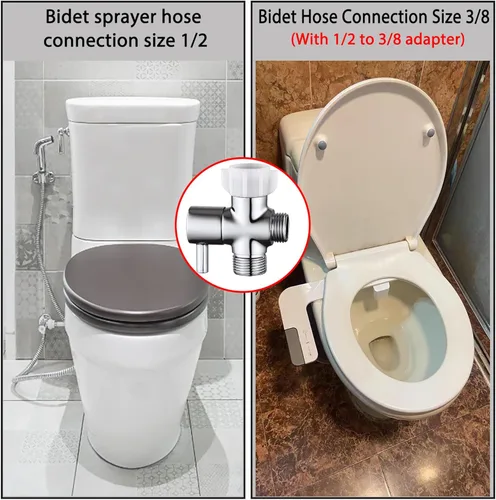 Vista 6 de Adaptador T de bidé con válvula de cierre, válvula T de 3 vías para bidé, adaptador T de latón para inodoro manual, 7/8"×7/8"×1/2" o 3/8
