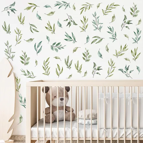 Vista 9 de Calcomanías de pared de hojas verdes, calcomanías de hojas de árbol para despegar y pegar, calcomanías de hojas de plantas botánicas, calcomanías