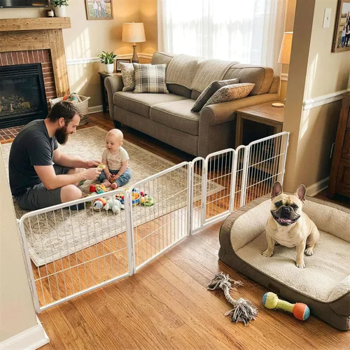 Vista 39 de FXW Puerta para perros extra ancha diseñada para uso en interiores, ancho ajustable de hasta 165 pulgadas de ancho