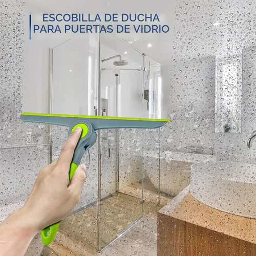 Vista 4 de DSV Standard Escobilla de limpieza de ventanas resistente verde y gris de 10 pulgadas, escobilla de mano para puertas de vidrio, ventanas