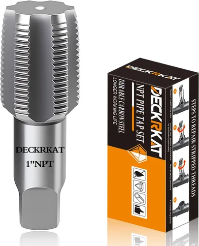 DECKRKAT Grifo de tubería NPT de 1 pulgada, juego de grifos NPT de acero al carbono de precisión para roscas limpias y precisas, grifo NPT de 1