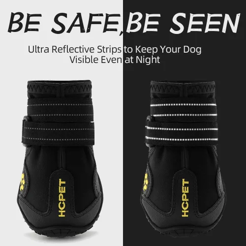 Vista 5 de Hcpet - Botas de perro para mascotas, impermeables, transpirables, antideslizantes, 3M, con correa reflectante de tamaño pequeño a grande, 4
