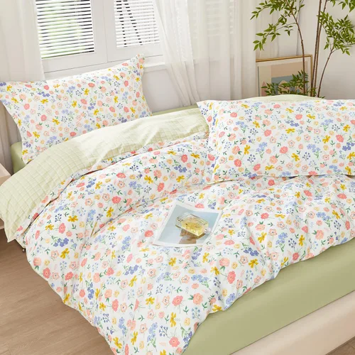 Vista 346 de SAPHREAS Juego de funda de edredón de algodón, tamaño King, a cuadros color gris oscuro y gris, geométrico, 3 piezas, 1 funda de edredón y 2 fundas