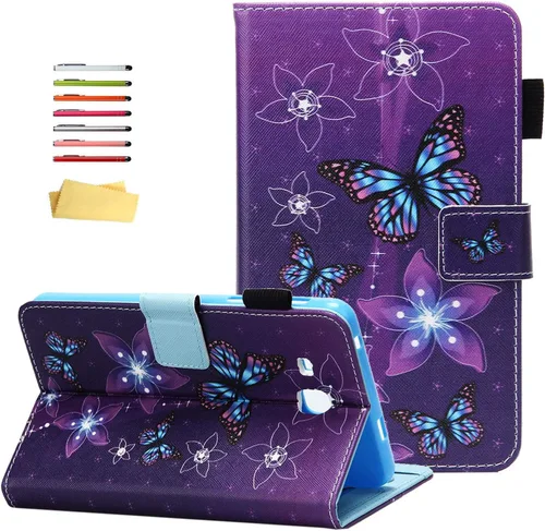 Vista 9 de Funda para Samsung Galaxy Tab A 7.0 pulgadas Tablet 2016 SM-T280/T285, con soporte para lápiz, ranuras para tarjetas, cuero sintético, soporte