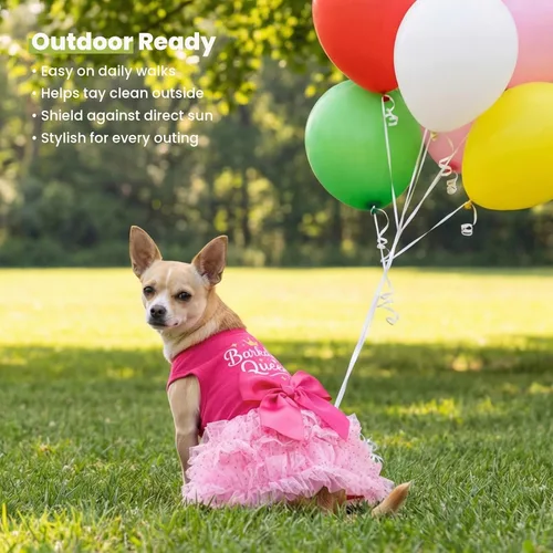 Vista 8 de Fitwarm Vestido de tul Barkday Queen para perro, ropa de cumpleaños para perritas pequeñas, atuendo para mascotas, rosa claro, rosa intenso, XXS