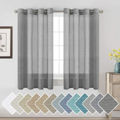 Vista 95 de H.VERESAILTEX - Cortinas de lino natural mezclado con 2 paneles semi transparentes de lino texturizado para sala de estar/dormitorio filtrado