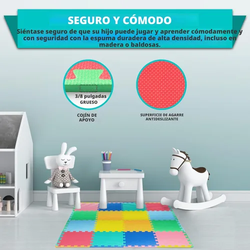 Vista 4 de ProSource - Tapete de juegos de rompecabezas de espuma para niños y bebés con colores sólidos, 36 o 16 azulejos entrelazados con bordes, surtido