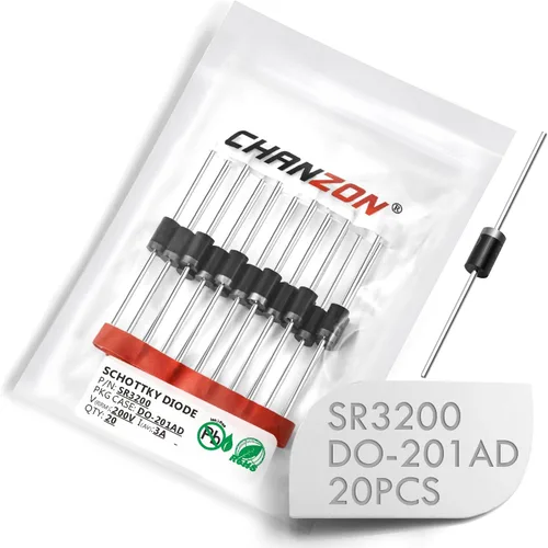 Vista 4 de Paquete de 20 unidades Chanzon SR3200 (S3200) diodos rectificadores de barrera Schottky 3A 200V DO-201AD (DO-27) axial 3 amperios 200 voltios